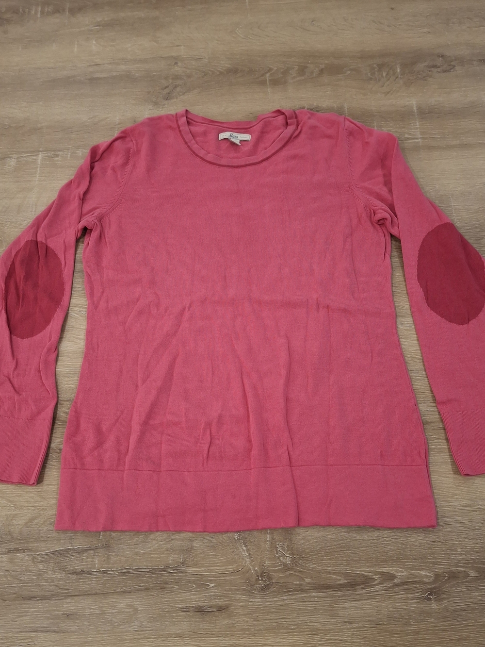 G.H. Bass & Co. Women's Cotton Elbow Patch Long Sleeve Shirt L Pink Raspberry